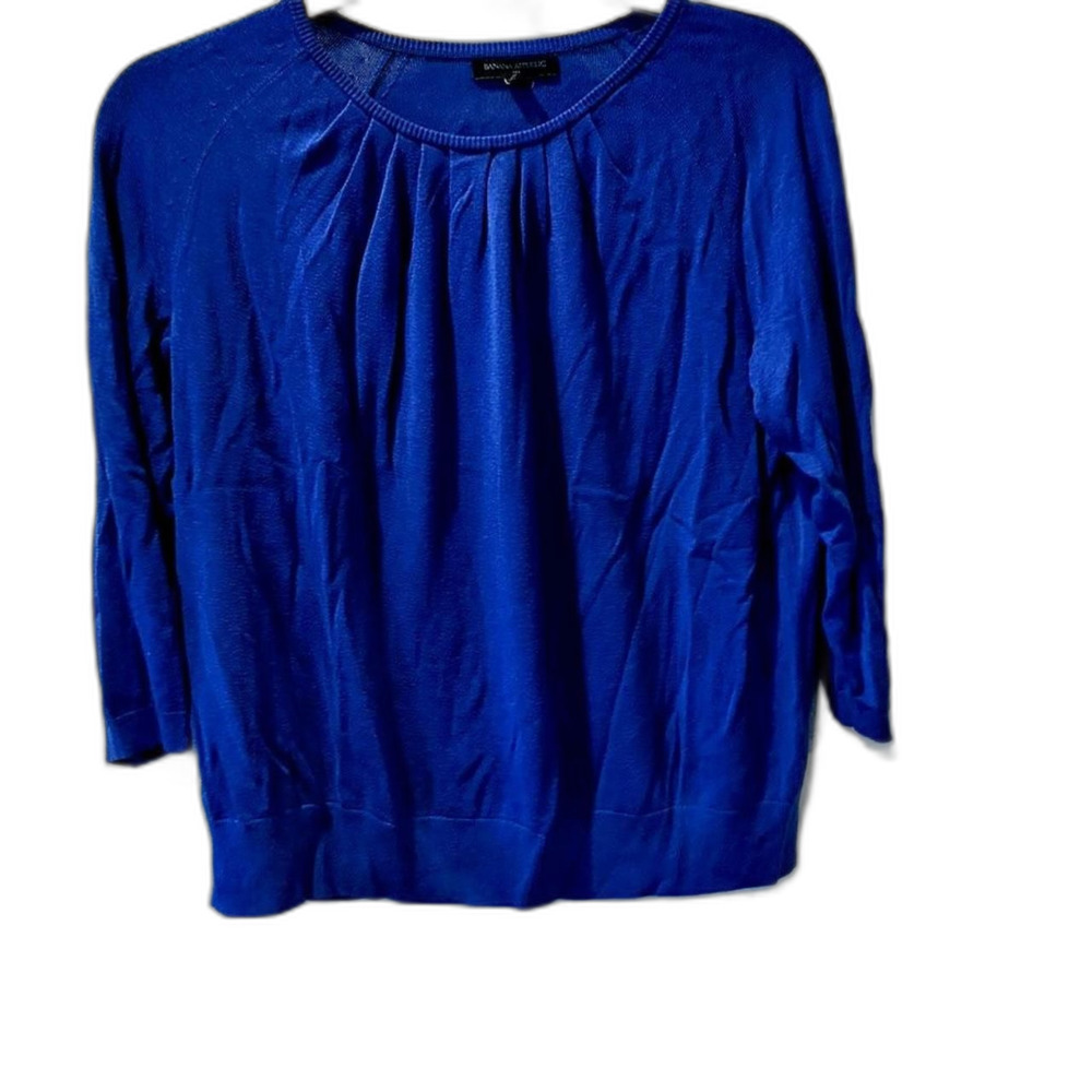 Banana Republic Cobalt Blue Pleated Knit Top 3/4 Sleeve Blouse Size L